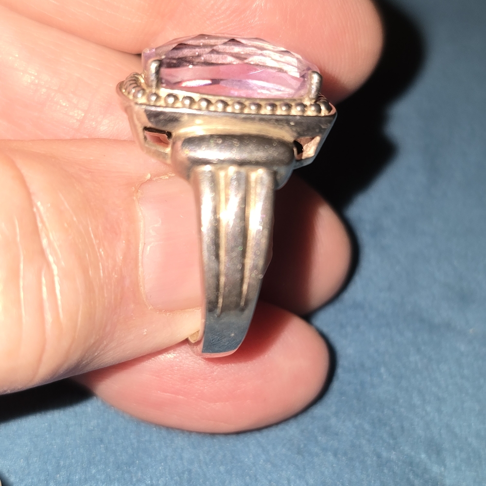 Silver 925 Sterling Heavy Elegant Purple Gemstone Ring - Picture 4 of 9